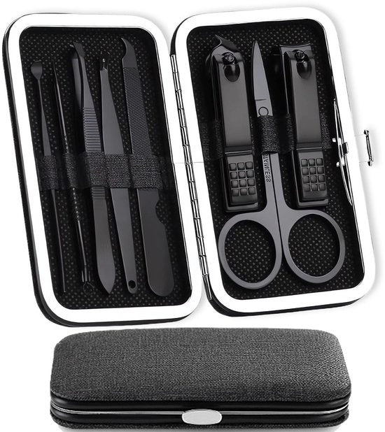 Set di manicure 8 pezzi - Kit di cura unghie - Acciaio inossidabile in borsa di pelle