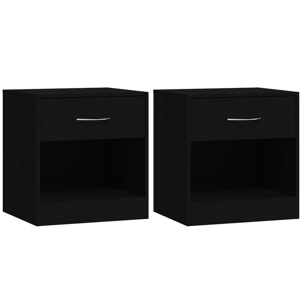 Comodini 2 pz con Cassetto-Set di 2 Tavolino da notte Neri