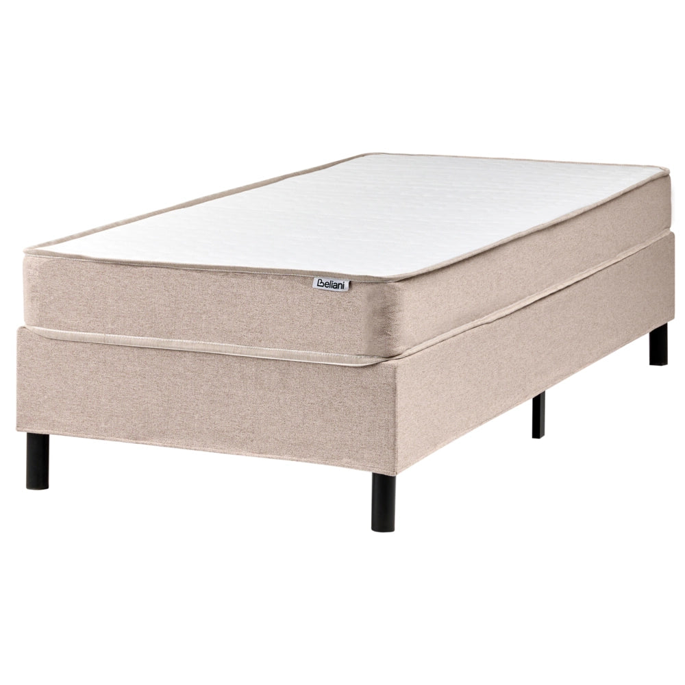 Letto singolo con testiera Materasso a molle insacchettate 90 x 200 cm Beige camera da letto