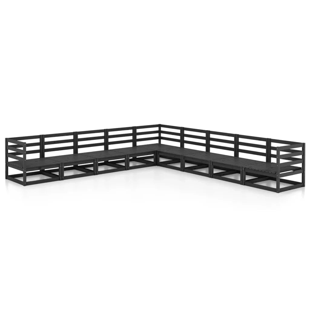 Set Divani da Giardino 9 pz Nero in Legno Massello di Pino 3075848