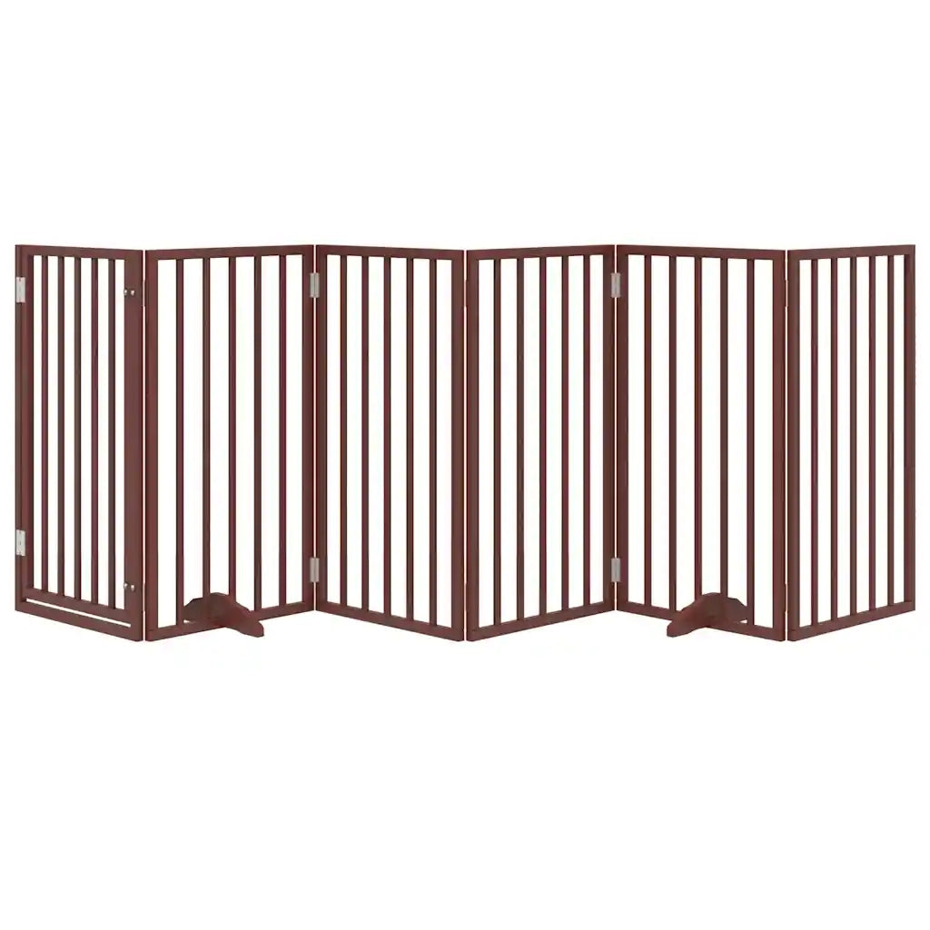 Cancelletto per cani con porta pieghevole 6 pannelli marrone 300 cm in legno di pioppo 352199