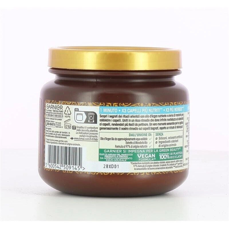 GARNIER ULTRA DOLCE 3 MASCHERE NUTRIENTE PER CAPELLI SECCHI RITUALE D'ARGAN HAIR REMEDY 340 ML
