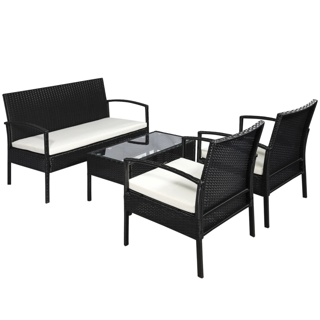 Set da Giardino 4 Pezzi in Rattan PE ¨C zephmum ¨C Nero e Crema