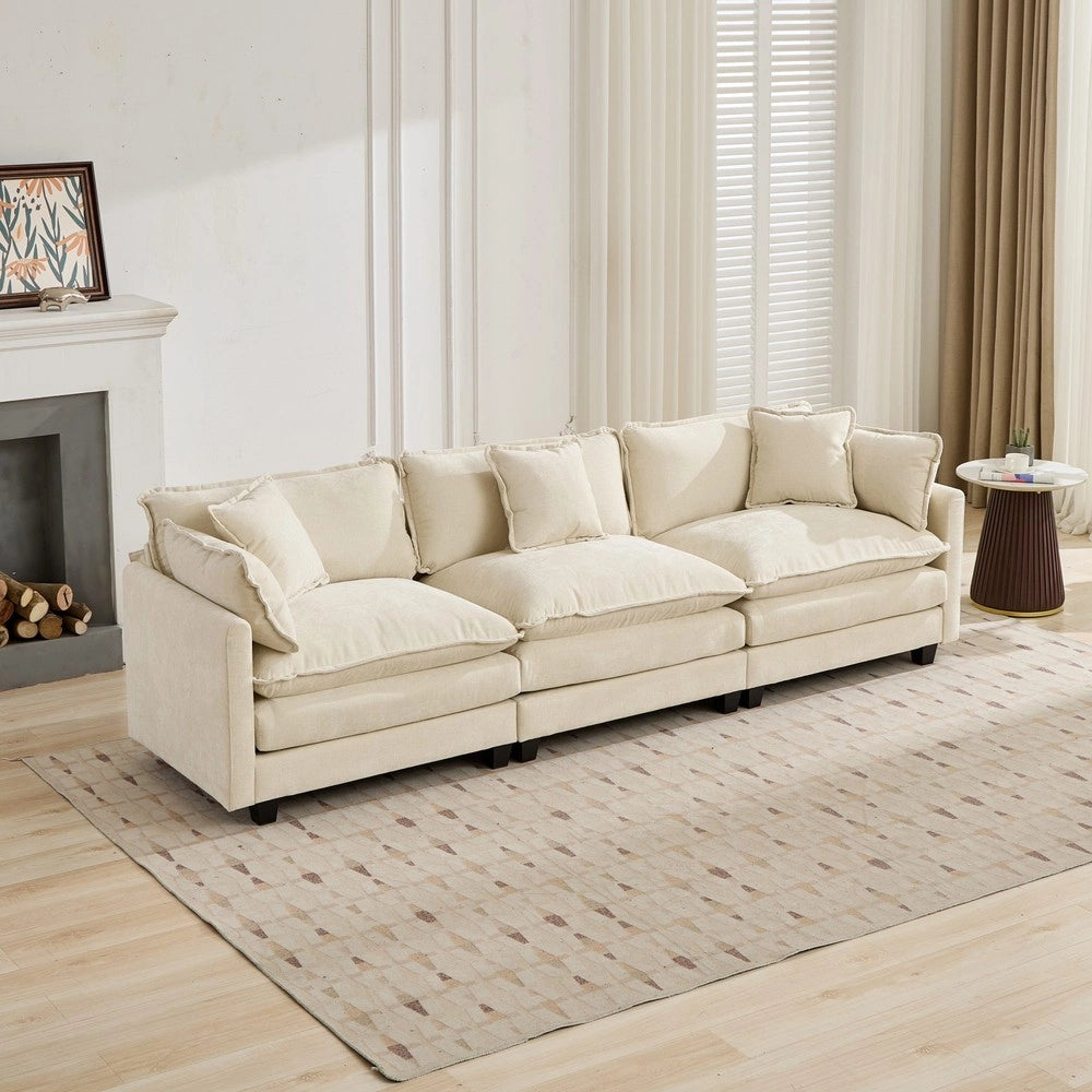 Divano 3 Posti con Chaise Longue ¨C Xylo ¨C Tessuto Chenille Beige