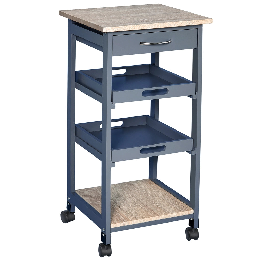 Carrello da Cucina con Cassetto e Vassoi ¨C zephmum ¨C Legno Pino 37x37x76