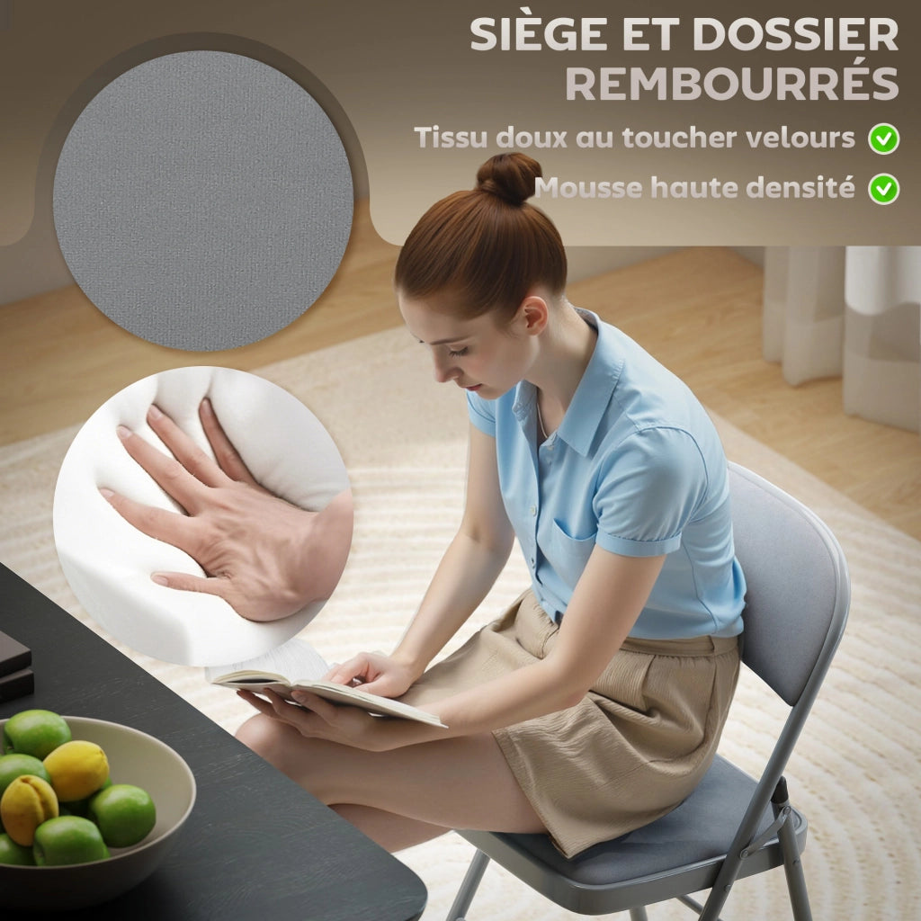 Set 4 Sedie Pieghevoli Imbottite ¨C Zephmum ¨C Grigio Chiaro Velluto Acciaio