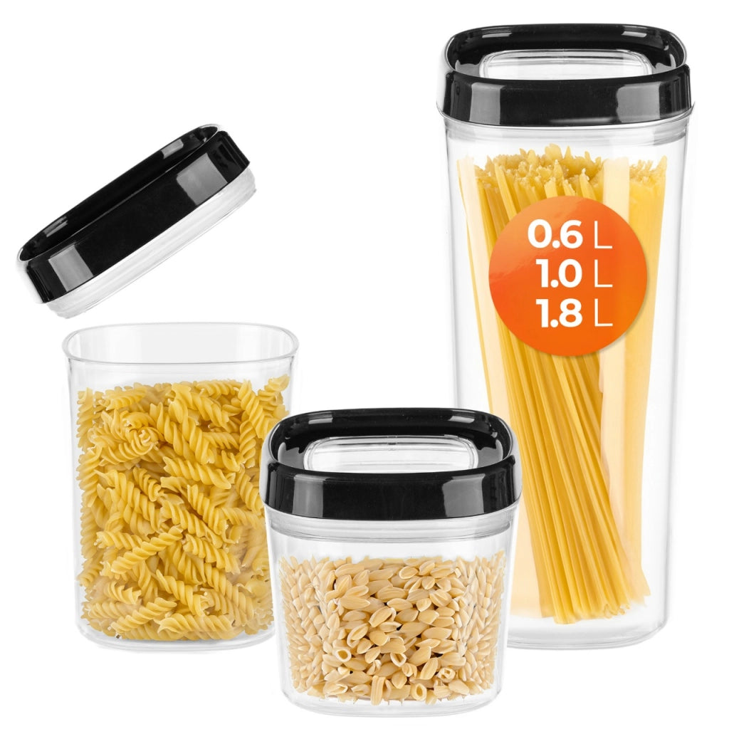 KADAX Contenitori per alimenti sfusi e spezie con coperchio, in plastica, confezione da 3 pezzi.