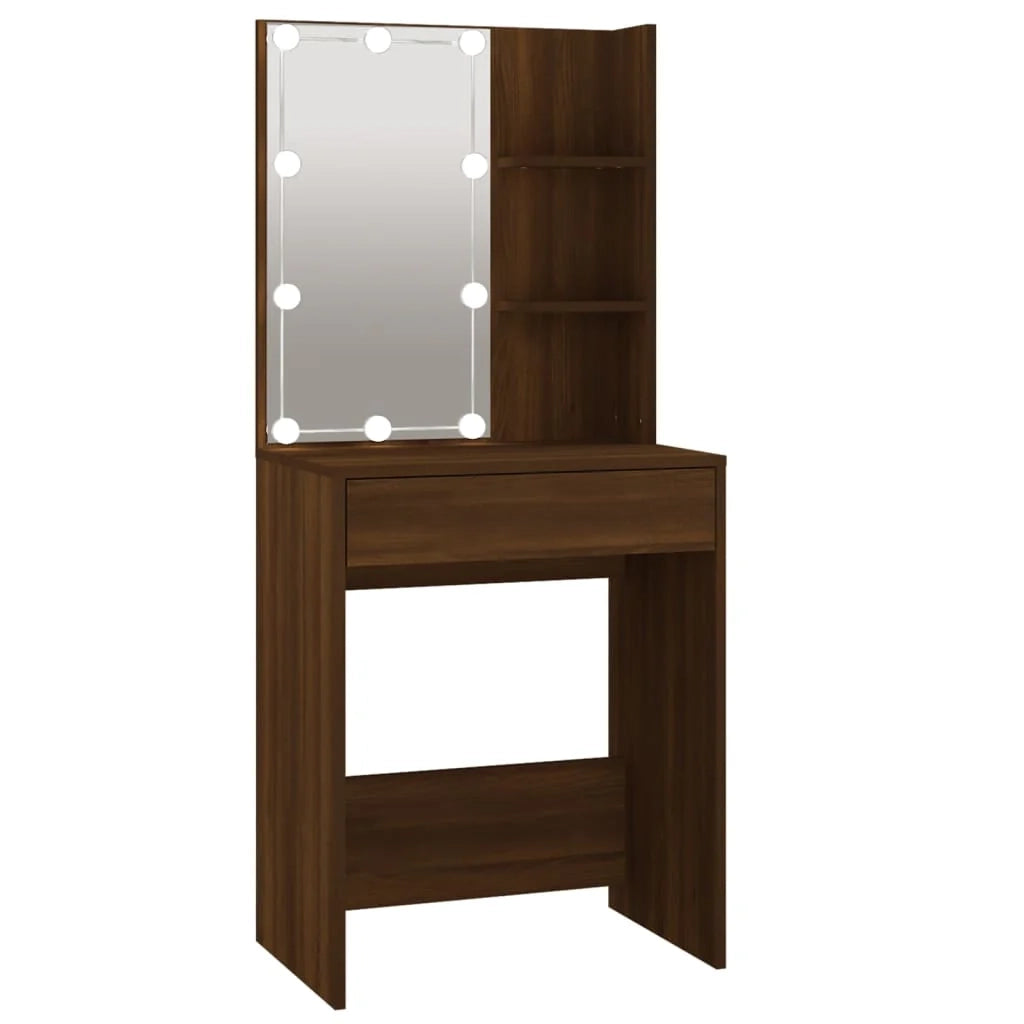 Toeletta tavolo da trucco di design mobili per camera da letto 60 x 40 x 140 cm con illuminazione a LED e armadietti rovere legno ingegnerizzato marrone 02_0006374