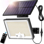 Lampada solare esterna con telecomando – illuminazione esterna a LED alimentata da energia solare, lampada a parete IP65 idroresistente per giardino, ingresso, terrazza e facciata di villa – pannello solare separato – 15,5 x 14,5 x 5,5 cm