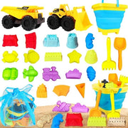 Set di sabbia per bambini - 24 pezzi con forme di sabbia, secchio pieghevole, auto giocattolo, cucchiaio di sabbia e retino - Adatto per bambini di entrambi i sessi a partire dai 3 anni