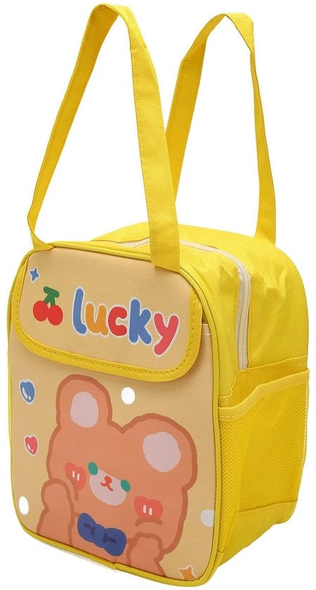 Borsa di pranzo per bambine, fodero in alluminio, tovagliolo di Oxford isolante, PU, grande capacità, borsa isolante per pranzo per bambine per la scuola (orso giallo)
