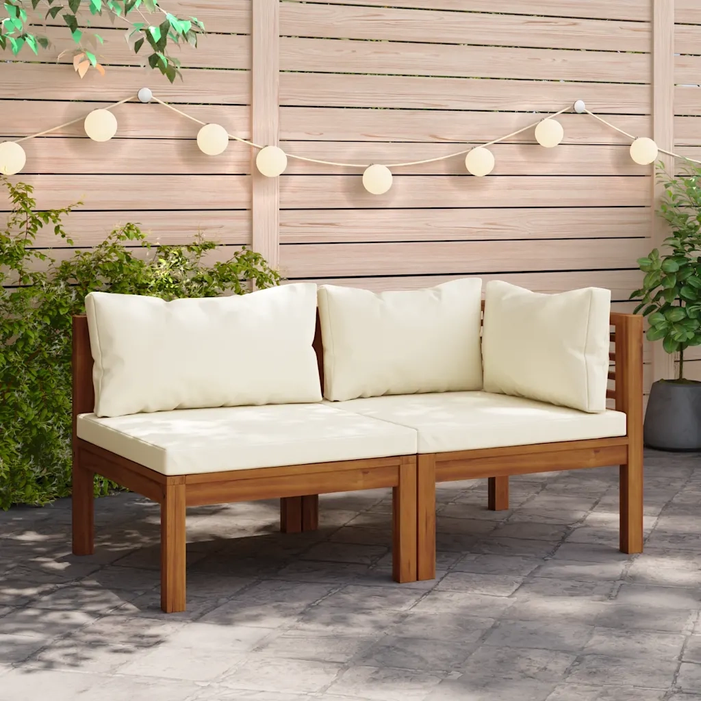 Set Divani da Giardino 2 pz con Cuscini Bianco Crema in Acacia 316283