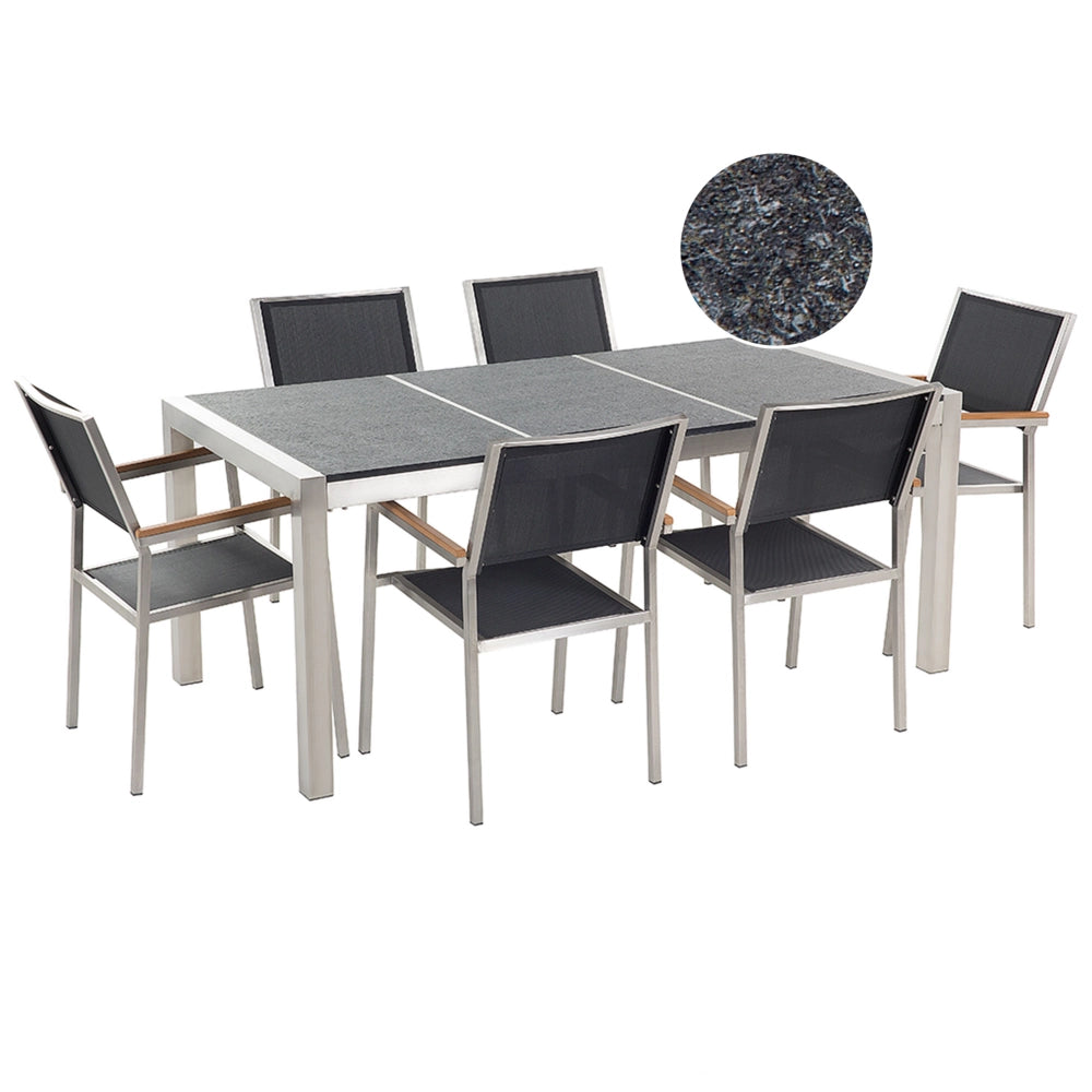 Set da pranzo da giardino Nero con piano in basalto Nero 6 posti 180 x 90 cm