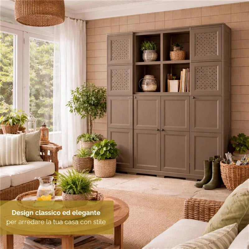 ARMADIO 4 ANTE WENGÉ 157X43X164 CM CON 4 RIPIANI – MOBILE ALTO SALVASPAZIO PER ORGANIZZAZIONE CASA E INGRESSO