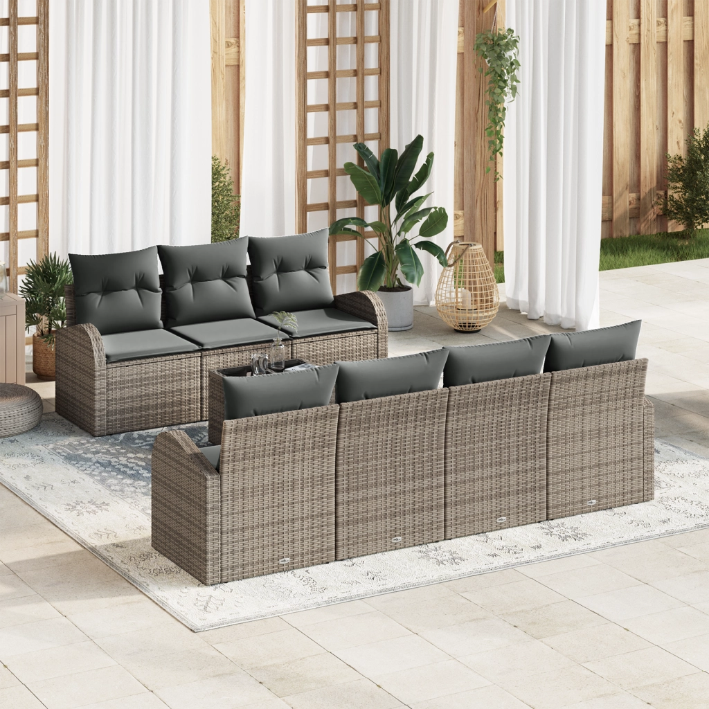 Set divani giardino con cuscini 8 pezzi grigio polyrattan