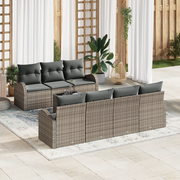 Set divani giardino con cuscini 8 pezzi grigio polyrattan