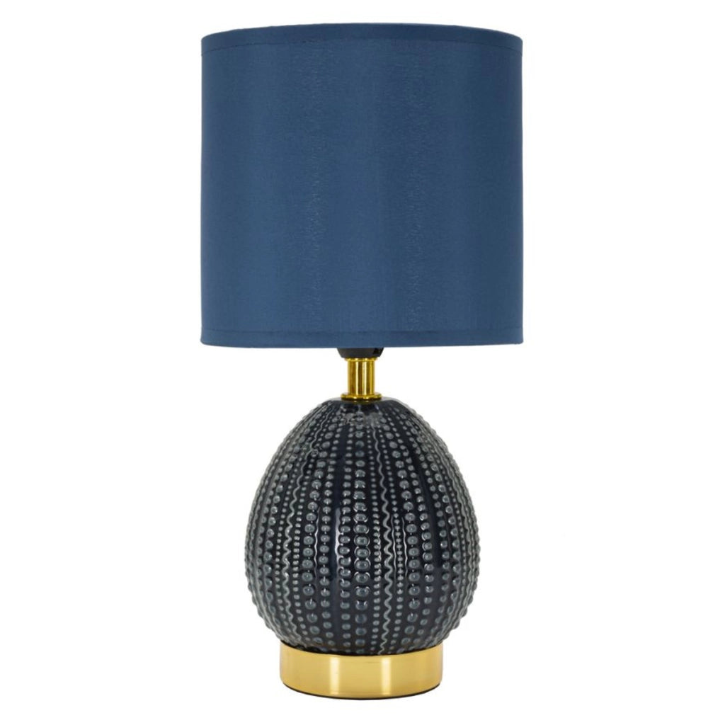 Lampada da comodino Flavi Blu in ceramica con paralume in tessuto — O 15 cm