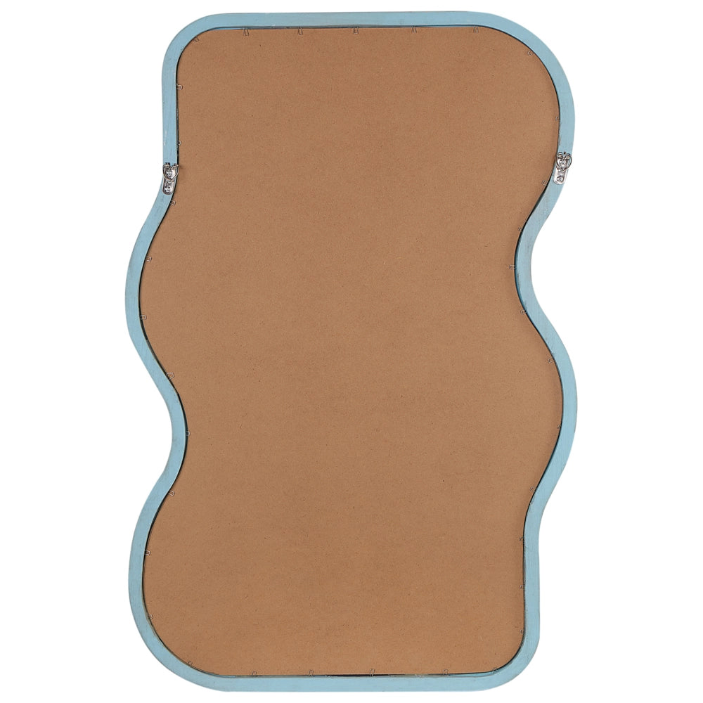 Specchio da parete con cornice in legno di Paulownia blu 58 x 90 cm Forma irregolare con ganci Decorazione da parete in stile moderno