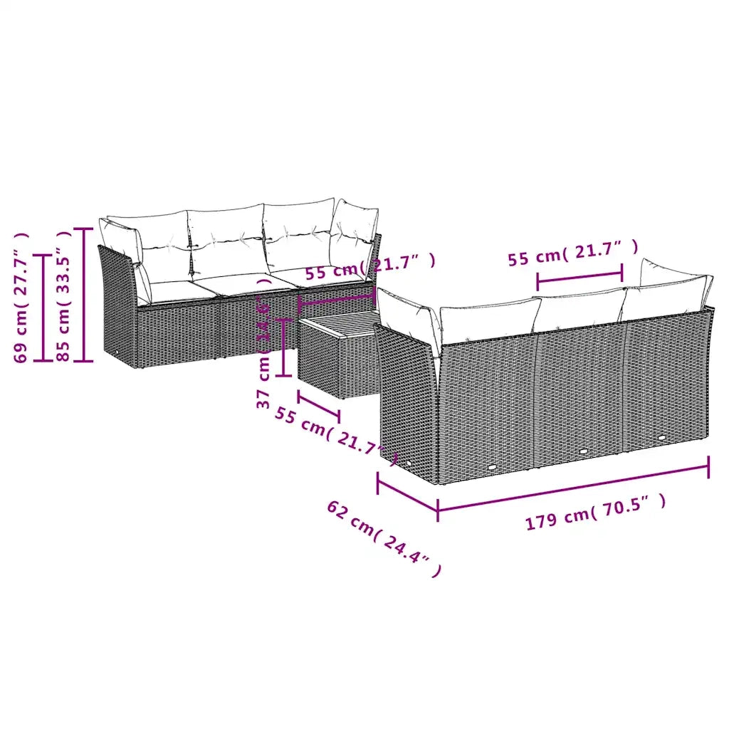 Set Divani da Giardino 7 pz con Cuscini Grigio in Polyrattan 3255823