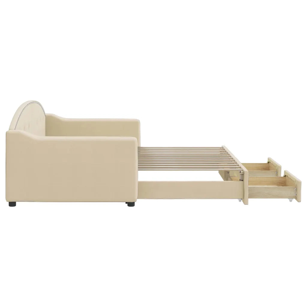 Divano Letto Estraibile con Cassetti Crema 90x200 cm in Tessuto