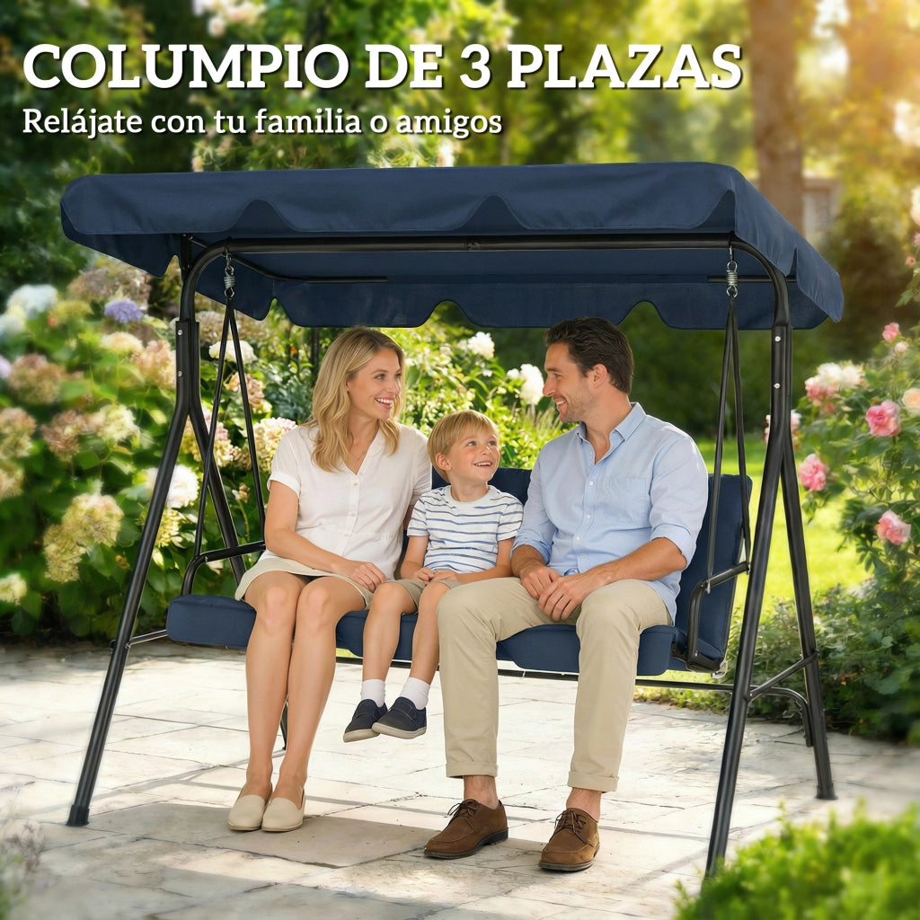 Altalena da Giardino 3 Posti con Tenda Regolabile ¨C zephmum ¨C 172x118x153 cm Blu