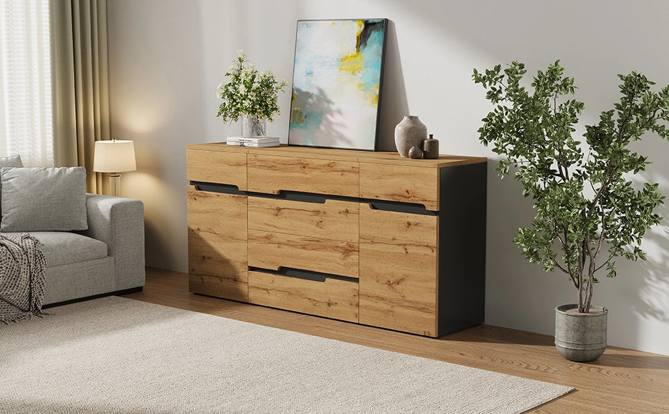 Credenza Soggiorno 160 cm Mobile Buffet 2 Ante 4 Cassetti Legno e Nero