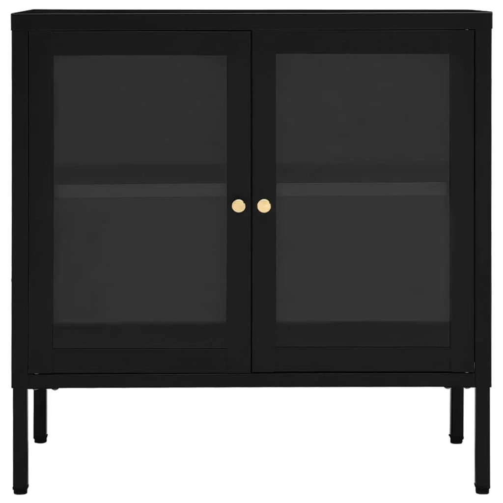 Buffet credenza cassettiera armadio mobile contenitore organizer per cucina soggiorno salotto 70 x 35 x 70 cm acciaio e vetro nero 02_0036106