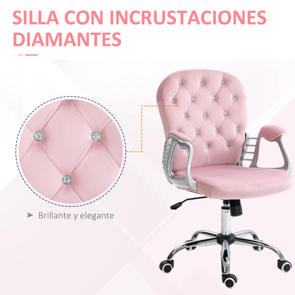 Sedia da Ufficio in Velluto con Braccioli e Schienale ¨C zephmum ¨C Rosa 59.5x60.5x93-103 cm