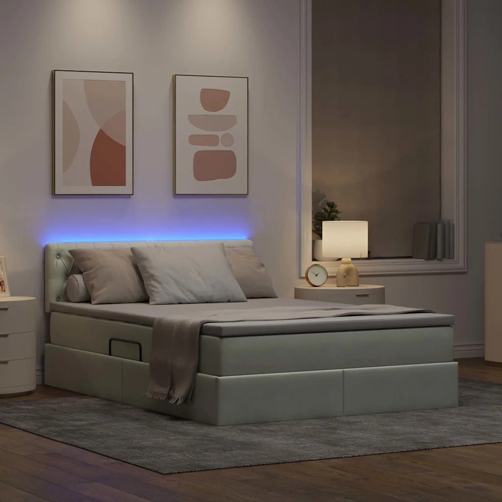 Letto con contenitore e LED Grigio chiaro 140 x 200 cm Velluto 3371457