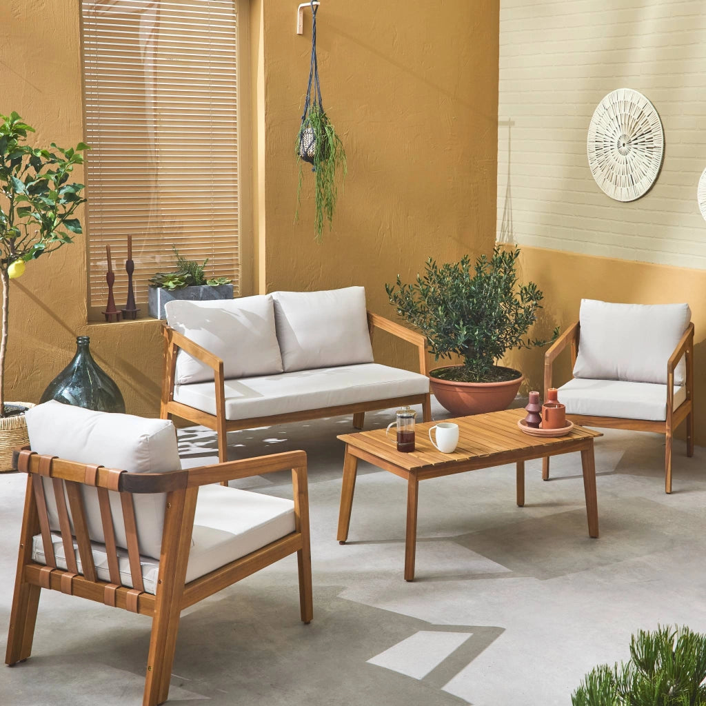 Salotto da giardino in legno di acacia, 4 posti , beige