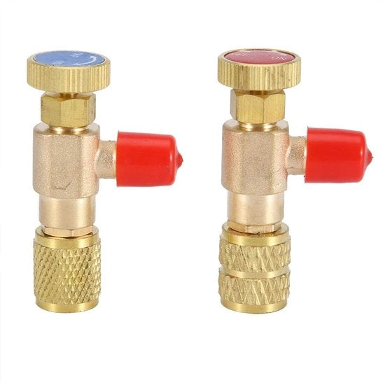 Adattatore di sicurezza per riparazione di condizionatori d'aria - 2 pezzi - R410A R22 - Adatto per liquido - 1/4 pollici