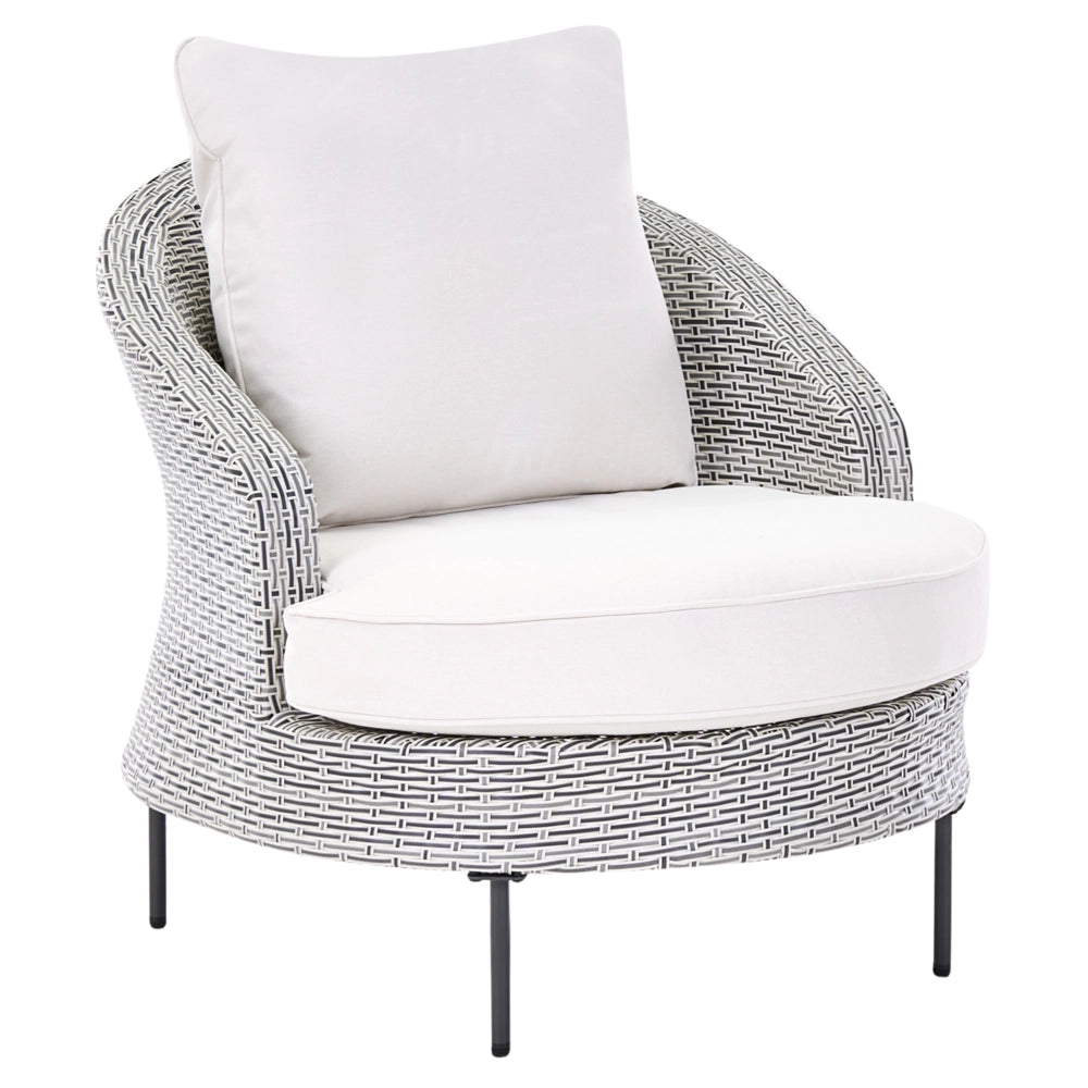 Poltrona da giardino in rattan in vimini grigio con poggiapiedi esterno giardino stile boho