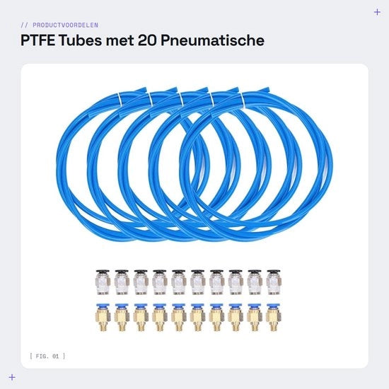 Set di tubi PTFE 5 pezzi - 1 metro - Incluso 20 attacchi pneumatici - Adatto per stampanti 3D - In acciaio inossidabile - Duraturo