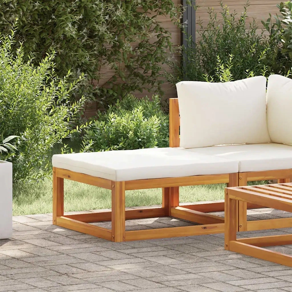 Sedia da giardino-Poggiapiedi con Cuscino Bianco Crema in Massello d'Acacia 972445