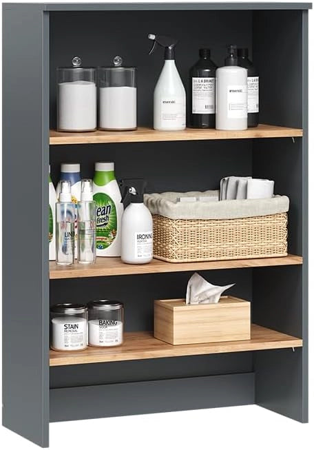 Mobile da bagno Viktor, Antracite/quercia dorata, 68 x 100.4 cm con ripiani aperti, da montare a parete per spazio aggiuntivo nel bagno