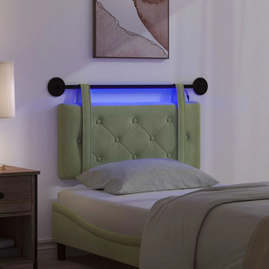 Testiera | Testata sospesa Con luce LED Verde chiaro Velluto