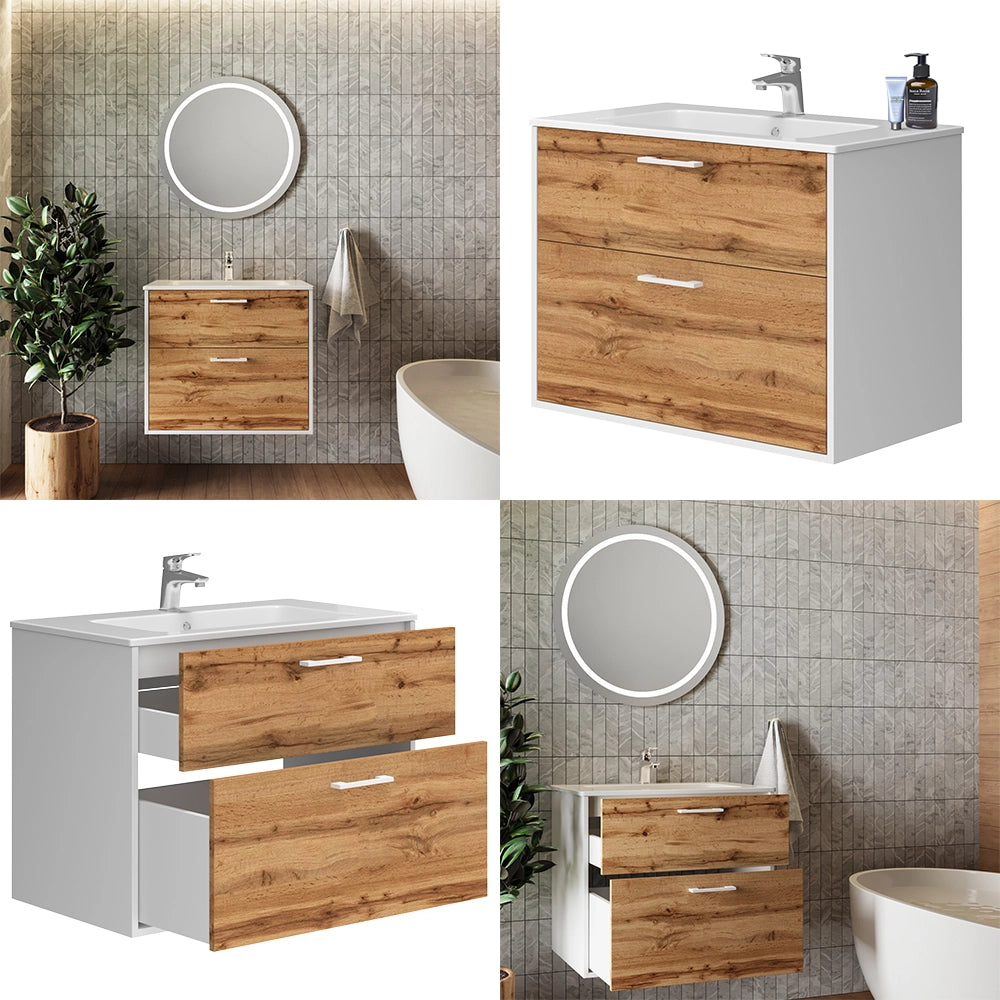 Vicco Set di mobili da bagno Rovere bianco/dorato 80 x 61.5 cm con lavabo