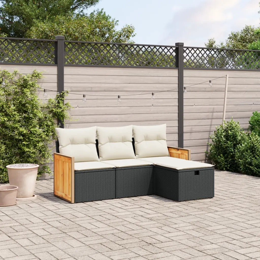 Set Divani da Giardino 4 pz | Set Salotto da Giardino con Cuscini Nero in Polyrattan