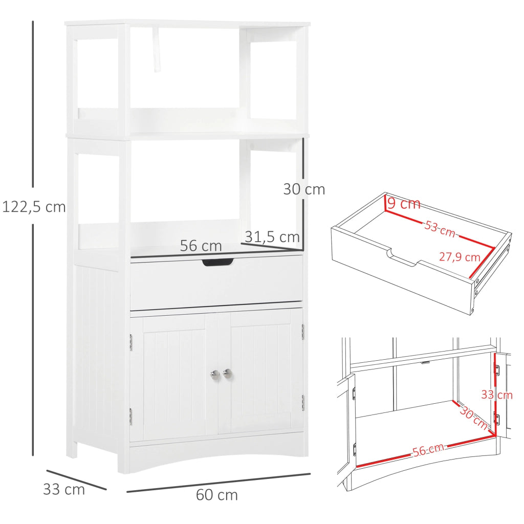 Armadietto da Bagno con 3 Ripiani 1 Cassetto 2 Ante ¨C Zephmum ¨C Bianco 60x33x122.5 cm