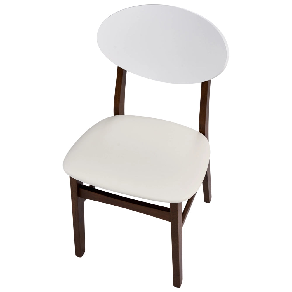 Set di 2 sedie da pranzo con struttura in legno di gomma marrone e seduta in ecopelle bianco sporco senza braccioli design scandinavo
