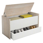 Cassapanca Sogno, Mobile da ingresso moderno con scarpiera, Cassapanca baule con due contenitori, Made in Italy, Cm 90x40h46, Bianco e Rovere