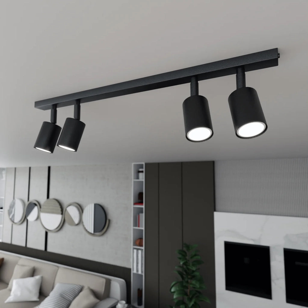Plafoniera Moderna 4 Luci Faretti Khnum In Acciaio Nero