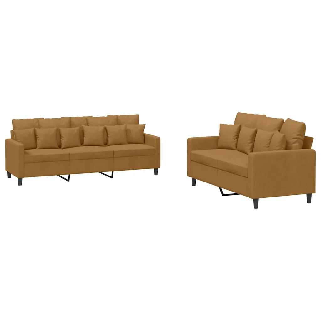 Set di Divani 2 pz con Cuscini Marrone in Velluto 3201727