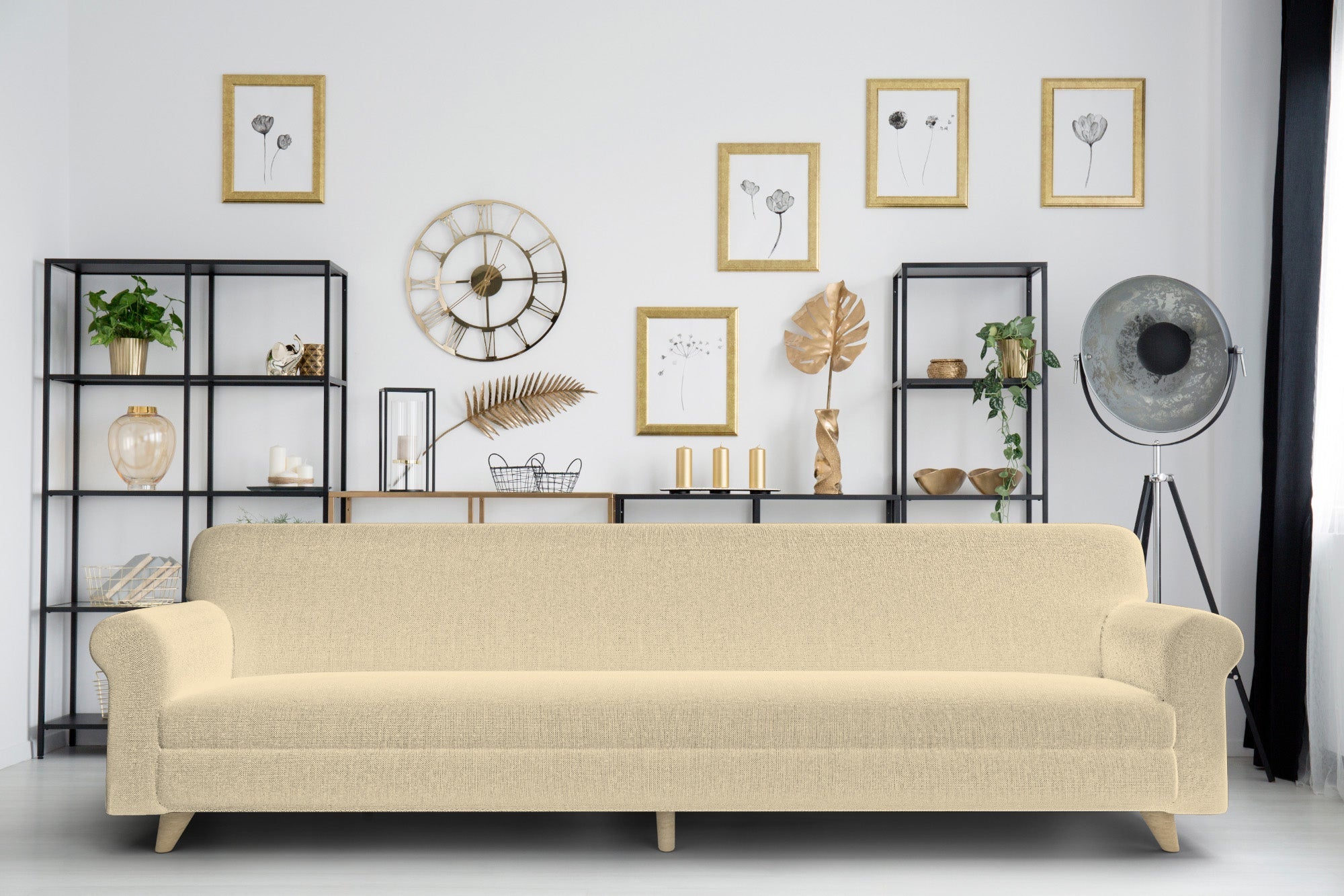 Copridivano Elasticizzato 4 Posti in Poliestere Panna