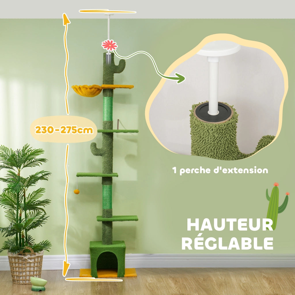 Tiragraffi per Gatti 275cm ¨C Xylo ¨C 6 Livelli con Cuccia Amaca Verde