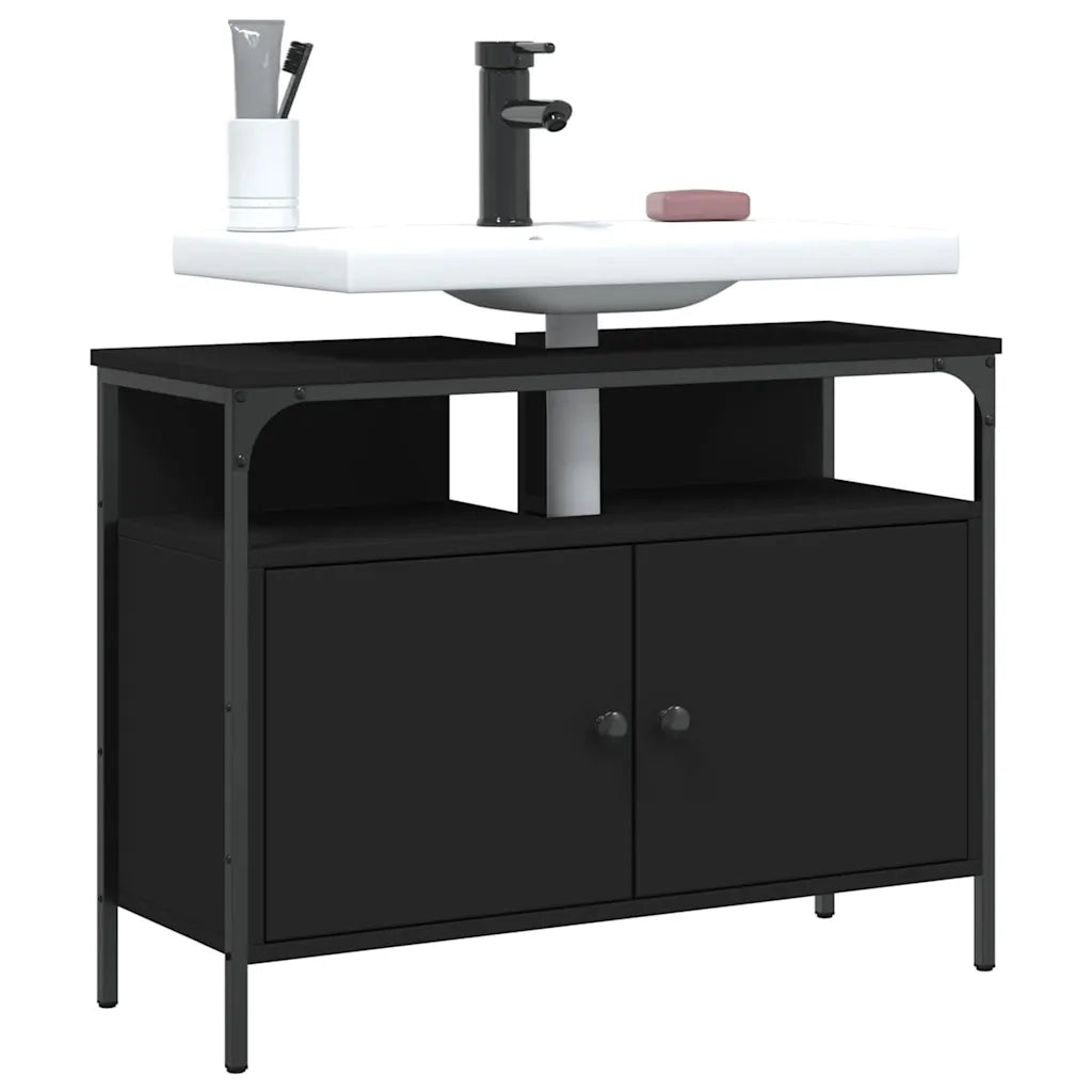 Mobile Lavabo | Armadio Lavabo Bagno Nero 80x30x60 cm in Legno Multistrato