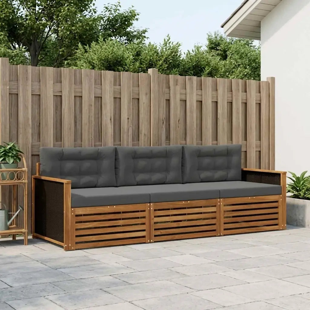 Set di divani da esterno 3 pcs Naturale e Antracite Poliestere 3382955