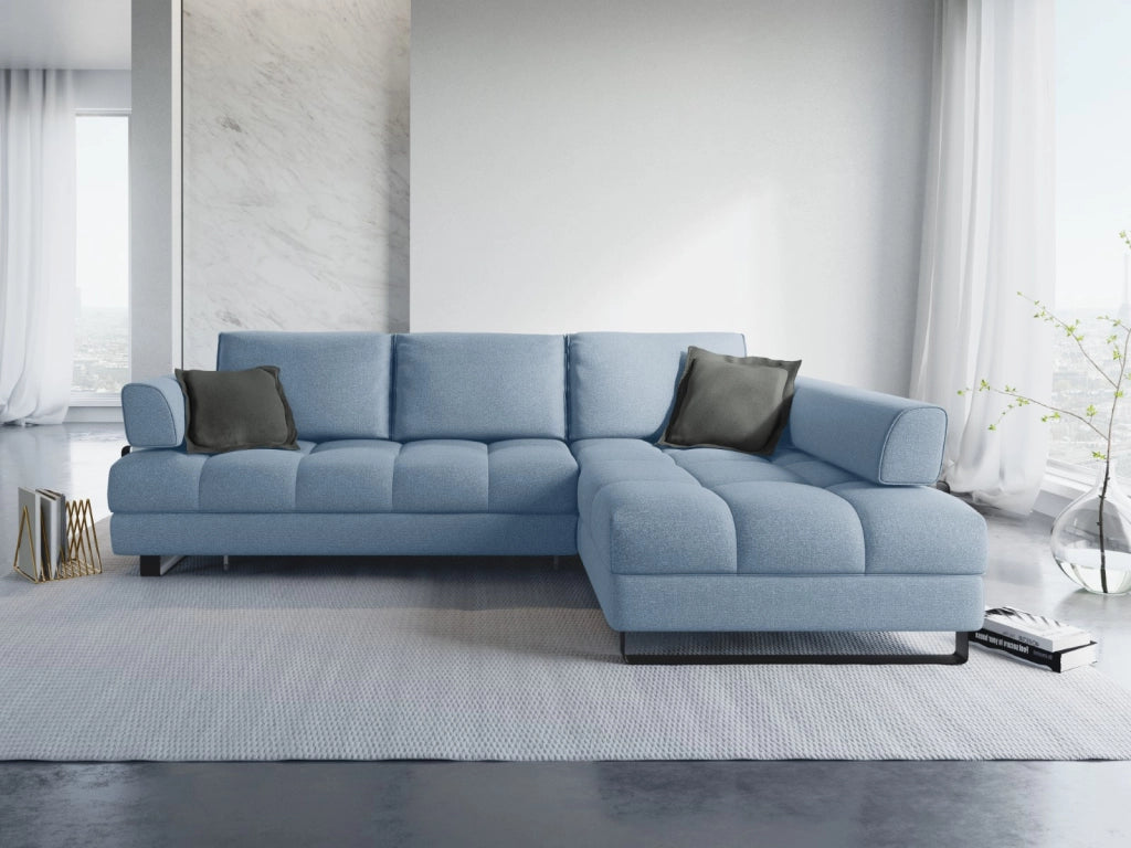 Cosmopolitan Design - Divano convertibile angolare destro con contenitore "Clinton" 5 posti in tessuto strutturato blu 