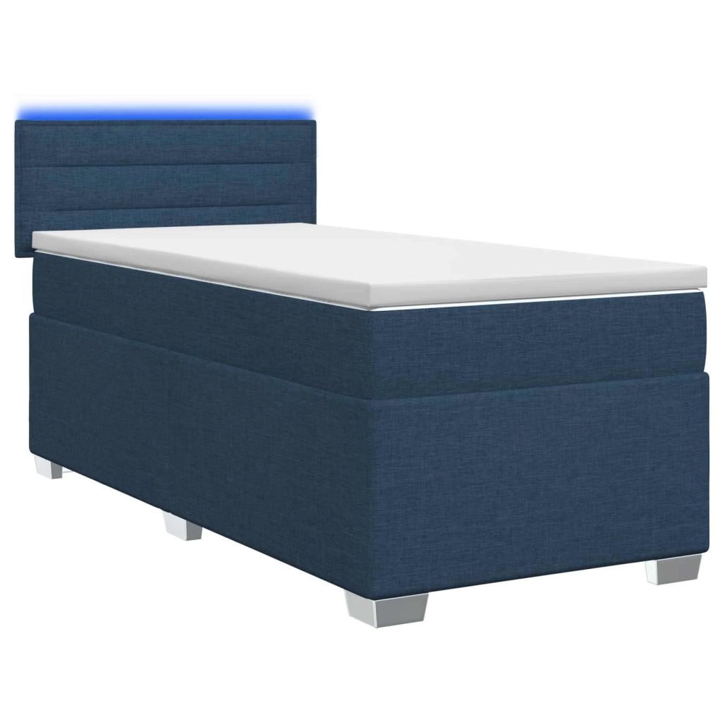 Letto con Box Spring, Materasso e LED Blu 90 x 190 cm Tessuto 3451832