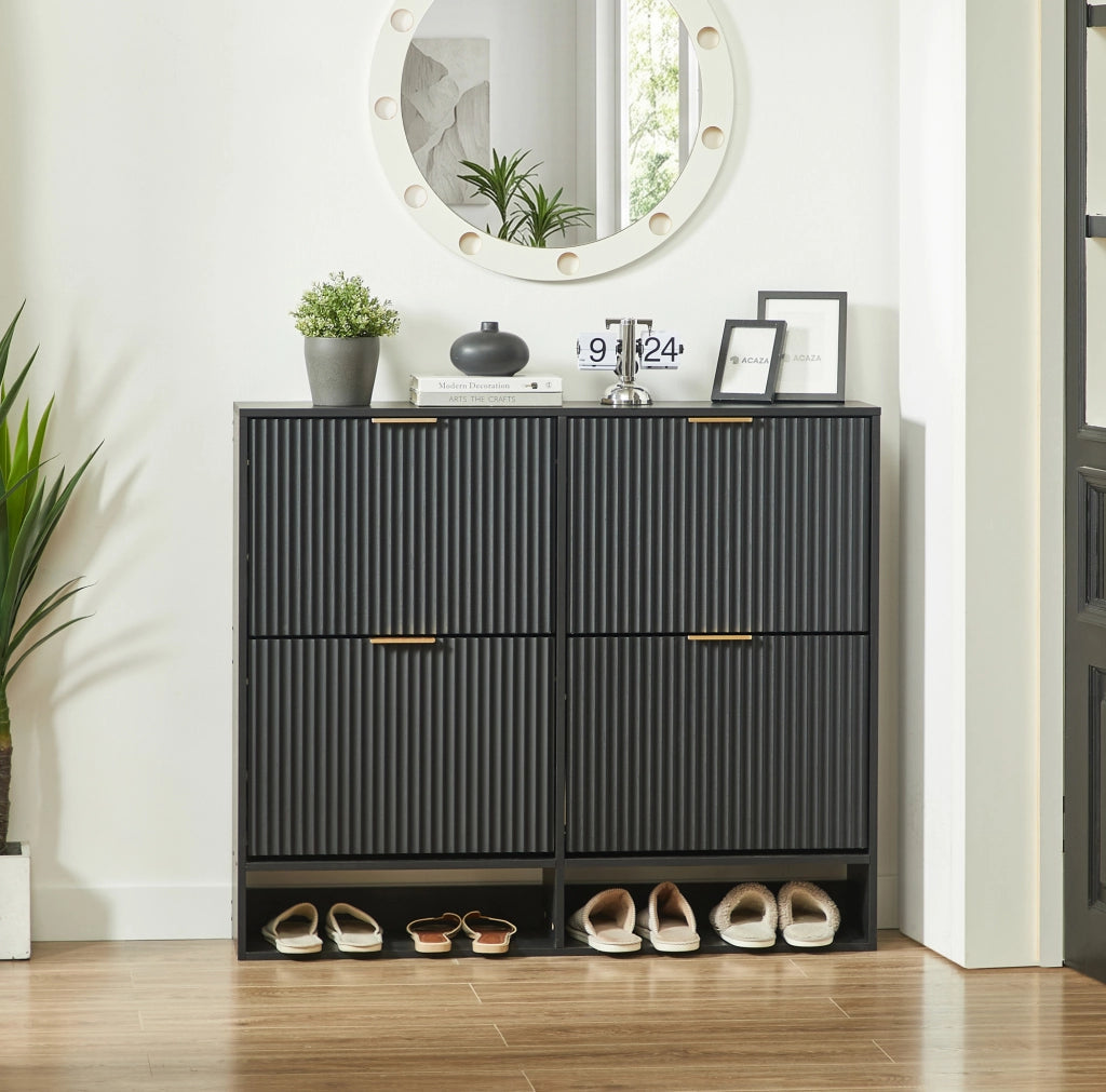 Scarpiera stretta 120x24x102 cm in MDF e metallo nero， per ingresso